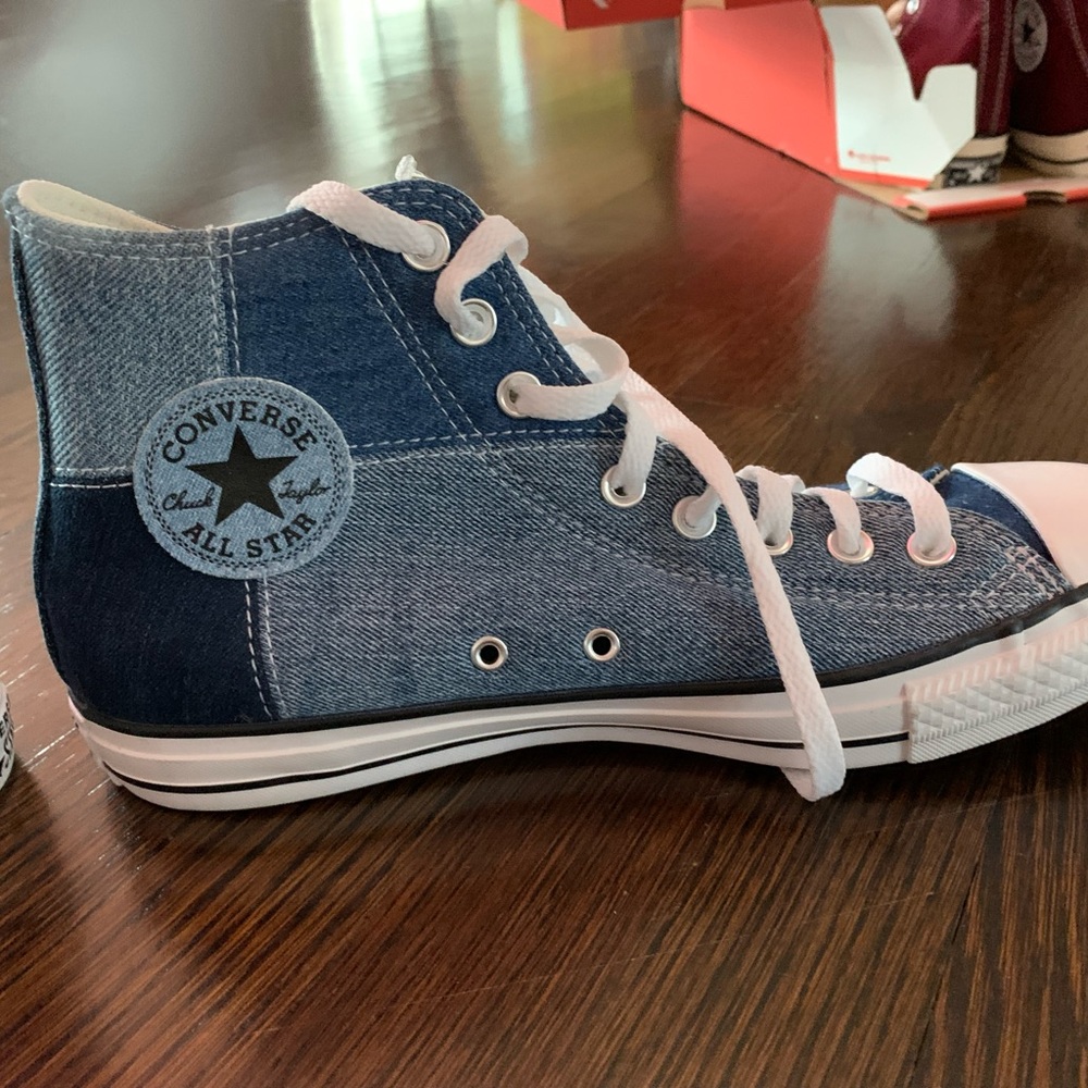 Brand new / never worn Converse denim high tops. Size 8.5M/10.5W